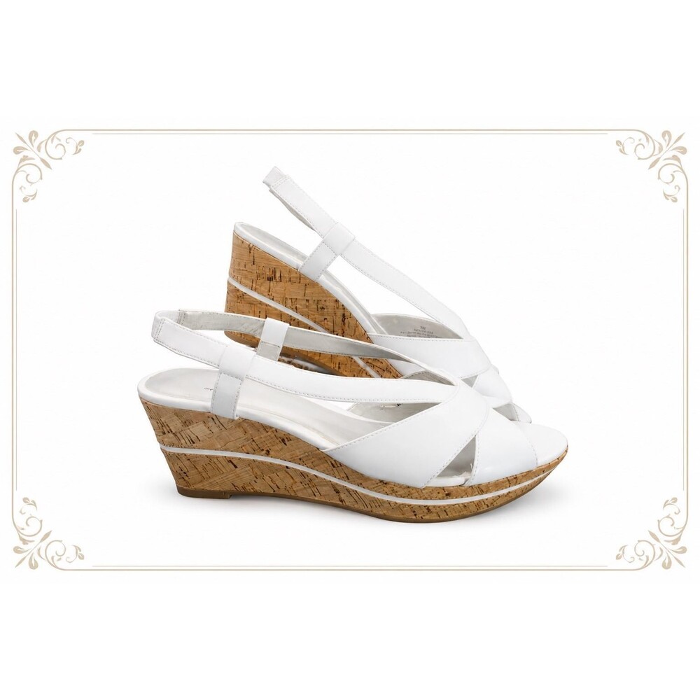 Impo White Patent Grandeur Wedge Sandals Strappy Slingback Size 8